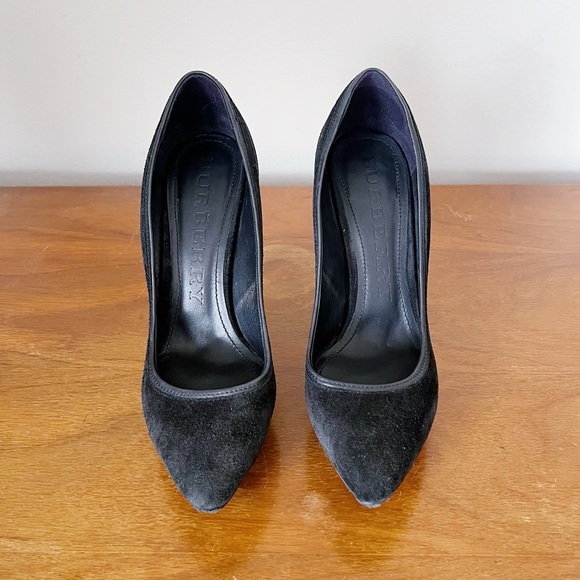 Burberry • black suede platform heels stiletto pumps point almond toe - Picture 2 of 11